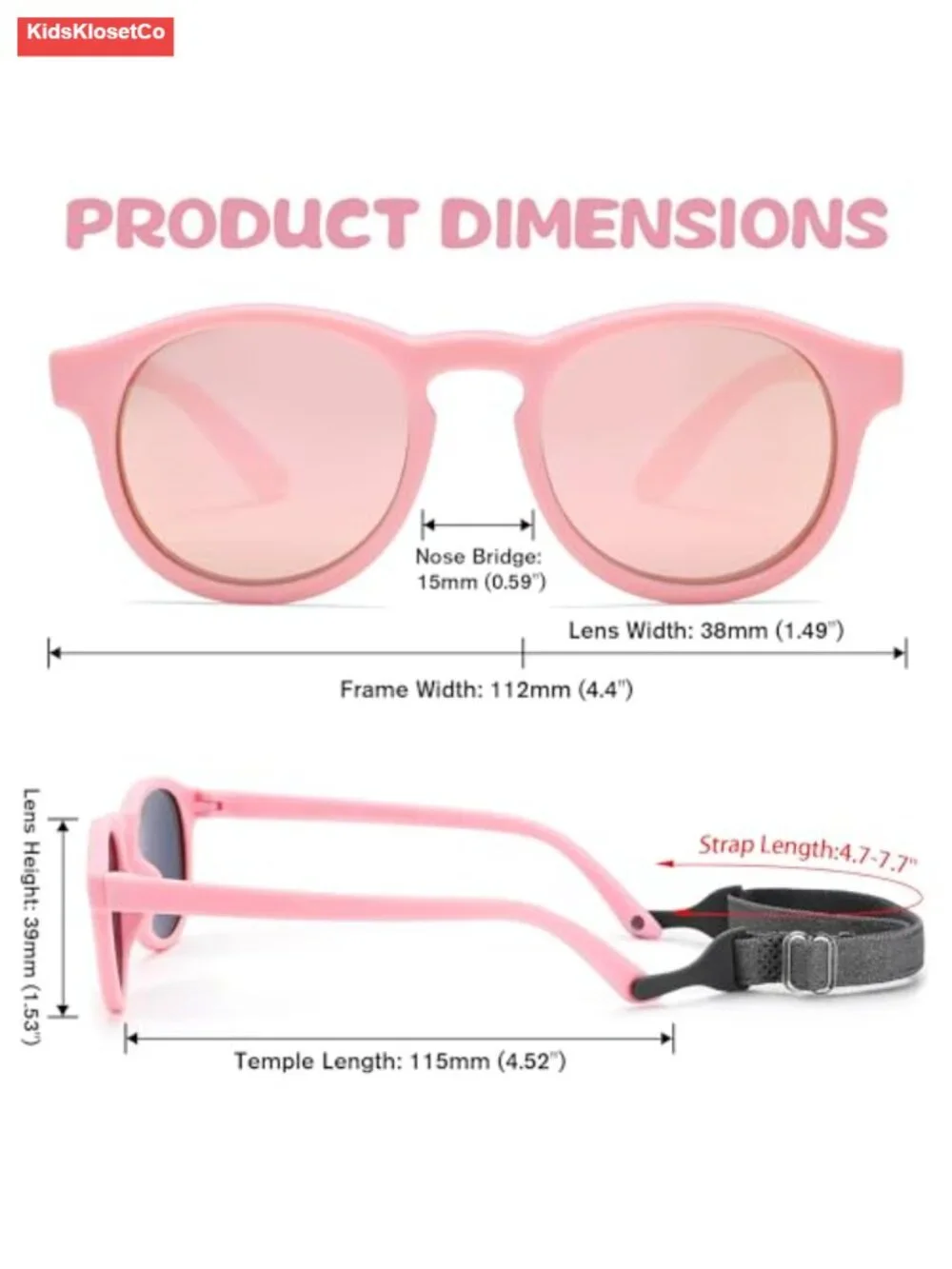 UV400 Polarized Baby Sunglasses with Strap - Flexible Frame for 0-24 Months